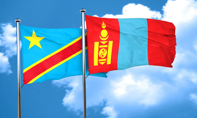 Democratic republic of the congo flag with Mongolia flag, 3D ren