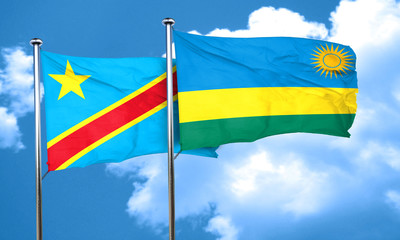 Democratic republic of the congo flag with rwanda flag, 3D rende