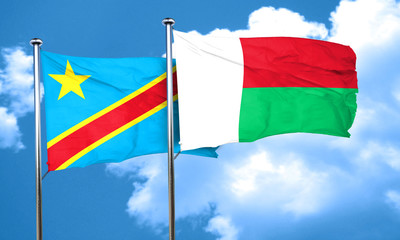 Democratic republic of the congo flag with Madagascar flag, 3D r