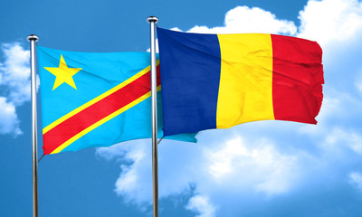 Democratic republic of the congo flag with Romania flag, 3D rend