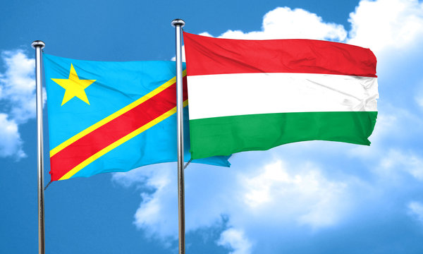 Democratic republic of the congo flag with Hungary flag, 3D rend