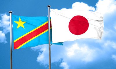 Democratic republic of the congo flag with Japan flag, 3D render