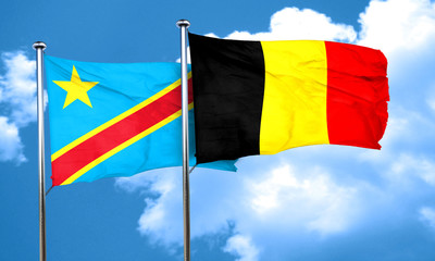 Democratic republic of the congo flag with Belgium flag, 3D rend