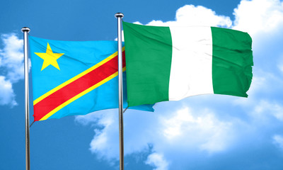 Democratic republic of the congo flag with Nigeria flag, 3D rend