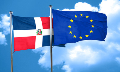 dominican republic flag with european union flag, 3D rendering