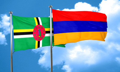 Dominica flag with Armenia flag, 3D rendering