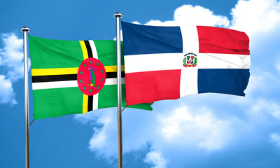 Dominica flag with Dominican Republic flag, 3D rendering