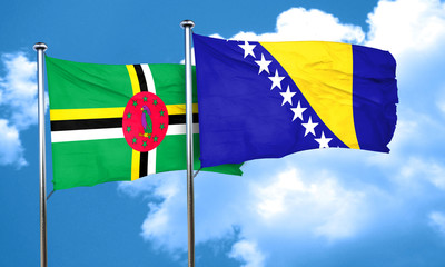 Dominica flag with Bosnia and Herzegovina flag, 3D rendering