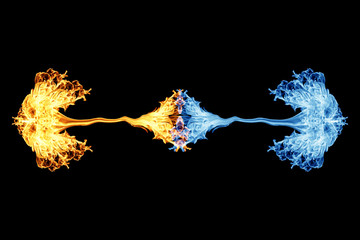 fire and ice , Fire flame and smoke on black background