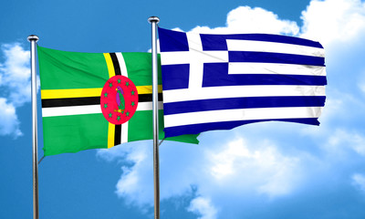 Dominica flag with Greece flag, 3D rendering