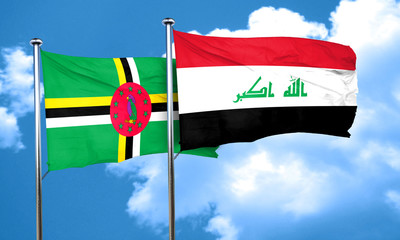 Dominica flag with Iraq flag, 3D rendering