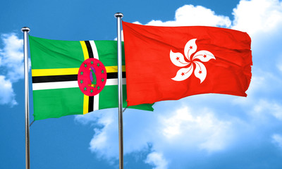 Dominica flag with Hong Kong flag, 3D rendering