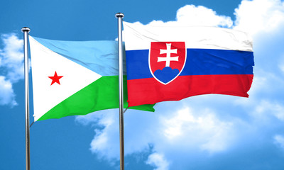 Djibouti flag with Slovakia flag, 3D rendering