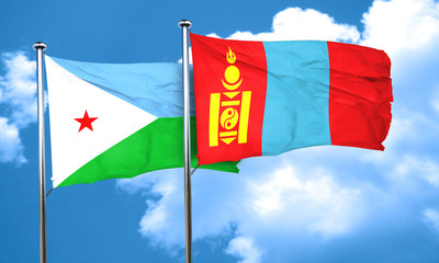 Djibouti flag with Mongolia flag, 3D rendering