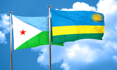 Djibouti flag with rwanda flag, 3D rendering
