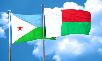 Djibouti flag with Madagascar flag, 3D rendering