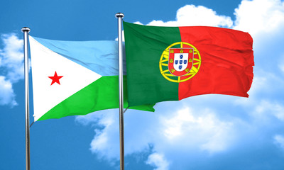 Djibouti flag with Portugal flag, 3D rendering