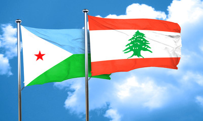 Djibouti flag with Lebanon flag, 3D rendering