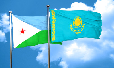 Djibouti flag with Kazakhstan flag, 3D rendering