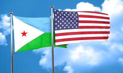 Fototapeta premium Djibouti flag with American flag, 3D rendering