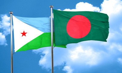 Djibouti flag with Bangladesh flag, 3D rendering
