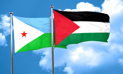 Djibouti flag with Palestine flag, 3D rendering