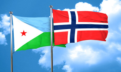 Djibouti flag with Norway flag, 3D rendering