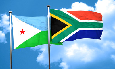 Djibouti flag with South Africa flag, 3D rendering