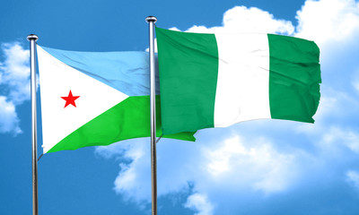 Djibouti flag with Nigeria flag, 3D rendering