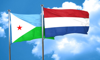 Djibouti flag with Netherlands flag, 3D rendering