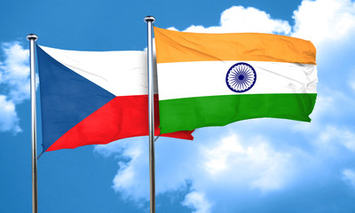 czechoslovakia flag with India flag, 3D rendering