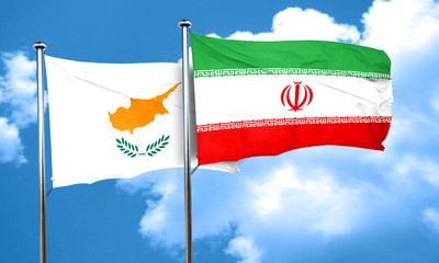 Cyprus flag with Iran flag, 3D rendering