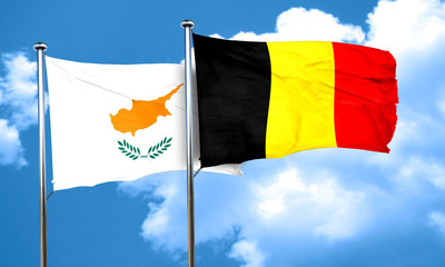 Cyprus flag with Belgium flag, 3D rendering