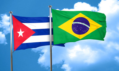 Cuba flag with Brazil flag, 3D rendering