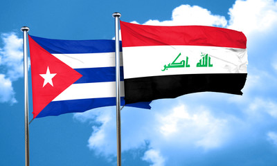 Cuba flag with Iraq flag, 3D rendering