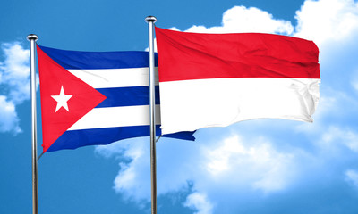 Cuba flag with Indonesia flag, 3D rendering