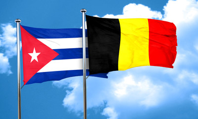 Cuba flag with Belgium flag, 3D rendering