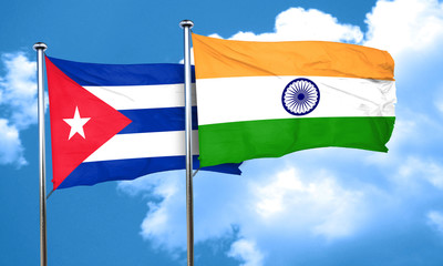 Cuba flag with India flag, 3D rendering
