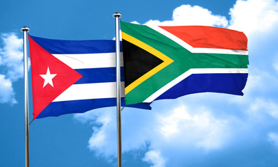 Cuba flag with South Africa flag, 3D rendering