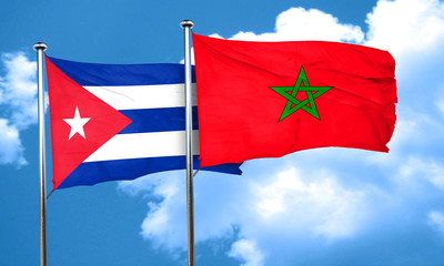 Cuba flag with Morocco flag, 3D rendering