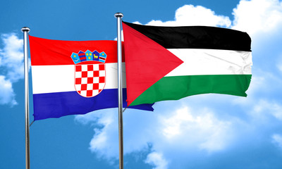 croatia flag with Palestine flag, 3D rendering