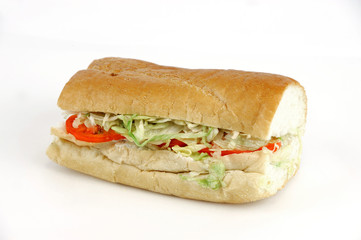 fresh chicken andwich with vegetable on white background