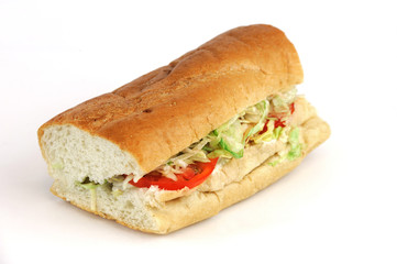 fresh chicken andwich with vegetable on white background