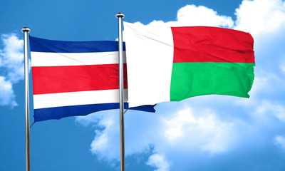 Costa Rica flag with Madagascar flag, 3D rendering