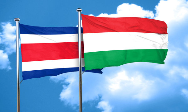 Costa Rica flag with Hungary flag, 3D rendering