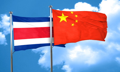 Costa Rica flag with China flag, 3D rendering