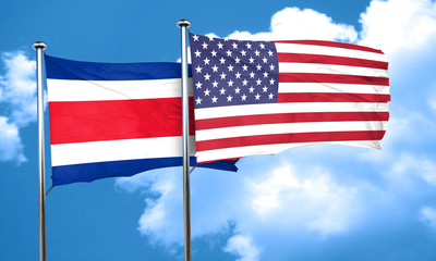Costa Rica flag with American flag, 3D rendering