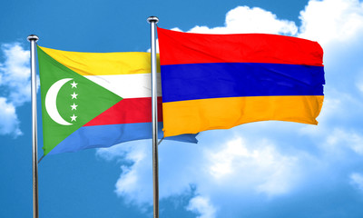 Comoros flag with Armenia flag, 3D rendering