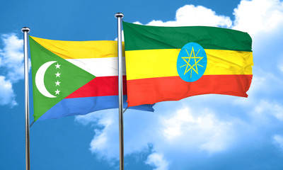 Comoros flag with Ethiopia flag, 3D rendering