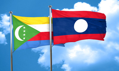 Comoros flag with Laos flag, 3D rendering